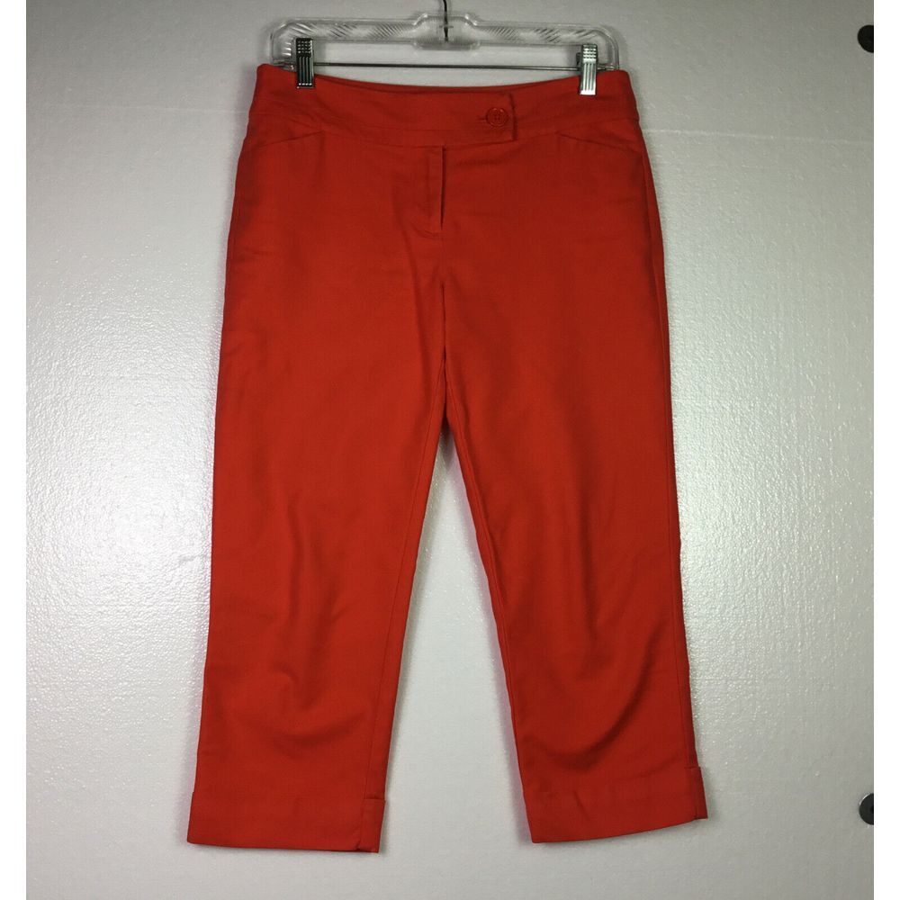 Ann Taylor Capris Womens Signature Orange cuffed Pockets Size 4P